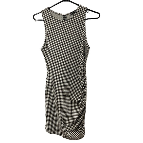 Women’s Zara Check Plaid Dress Gingham Fitted Ruched Sleeveless Size M - Picture 1 of 5